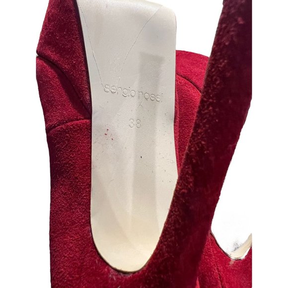 Sergio Rossi Red Suede Leather Platform Heels Keyhole 6" heel Size 38 US 8 READ - Picture 8 of 9